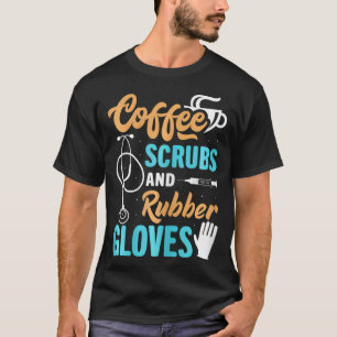 ウィメンズおもしろいコーヒスクラブ及びゴム手袋媒体 Tシャツ