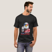 ウィメンズおもしろいハゲ・イーグル・コーヒー米州旗4日 Tシャツ (正面フル)