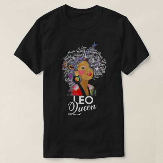 ウィメンズアフロヘアアートレオクイーン誕生日7月23日~日 Tシャツ (デザイン正面)