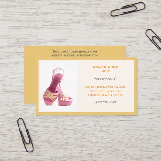 ウィメンズイエローファッションシューズピンクハイヒール 名刺 (正面/裏面インサイチュ)