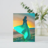 ウィメンズインターコイズブルーon a Nightビーチ ポストカード (スタンド正面)