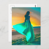 ウィメンズインターコイズブルーon a Nightビーチ ポストカード (正面/裏面)