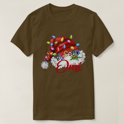 ウィメンズウォメン賛美ズオミ・サンタハットクリスマスライト Tシャツ (デザイン正面)