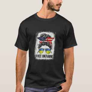 ウィメンズウクライナアメリカ国旗の無料ウクライナメッシー Tシャツ
