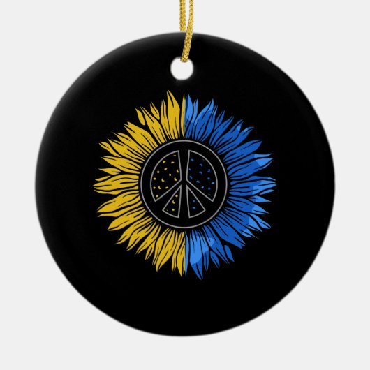 ウィメンズウクレイン用のウィメンズウクレインのひまわりTシャツ セラミックオーナメント (正面)