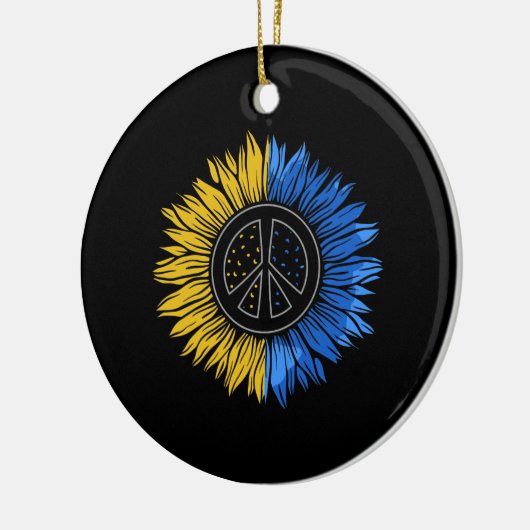 ウィメンズウクレイン用のウィメンズウクレインのひまわりTシャツ セラミックオーナメント (左)