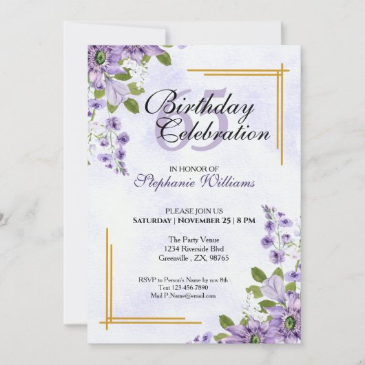 ウィメンズエイジ誕生日クラシックフローラエレガント 招待状 (正面)