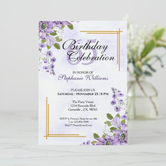 ウィメンズエイジ誕生日クラシックフローラエレガント 招待状 (スタンド正面)