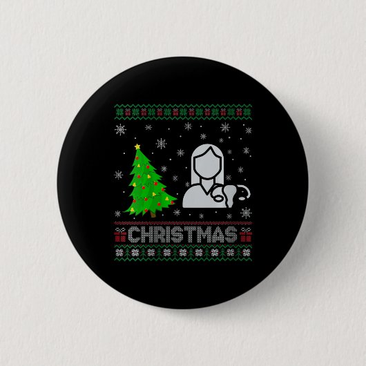 ウィメンズオブナースクリスマスツリー照明醜いクリスマス 缶バッジ (正面)