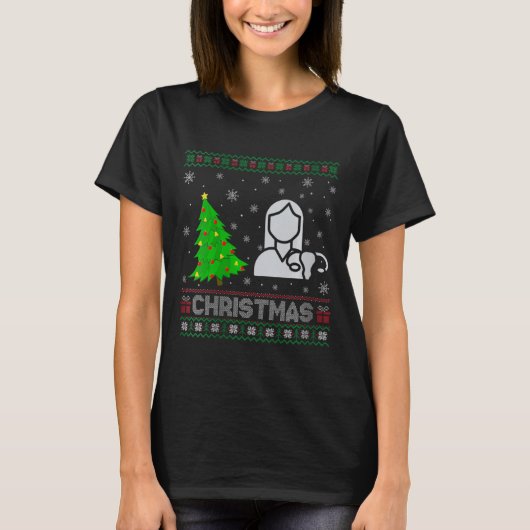 ウィメンズオブナースクリスマスツリー照明醜いクリスマス Tシャツ (正面)