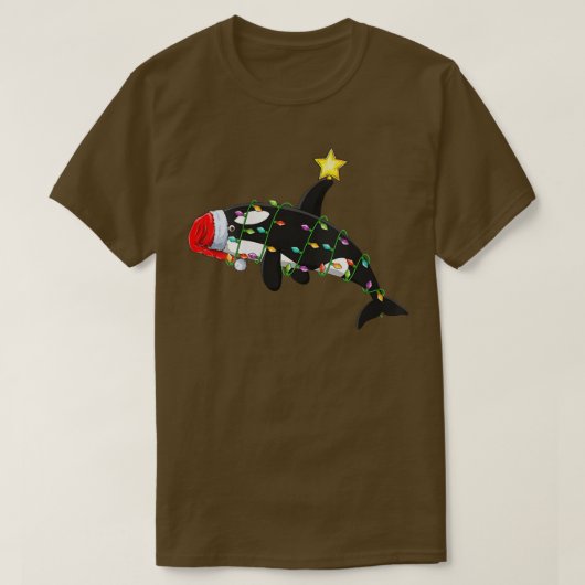 ウィメンズオルカフィッシュ照明クリスマスツリーマッチングオルカ Tシャツ (デザイン正面)