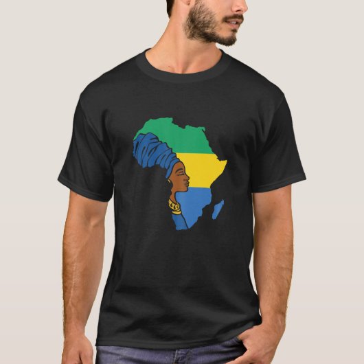 ウィメンズガボン国旗アフリカ地図エスニック・ヘリット Tシャツ (正面)