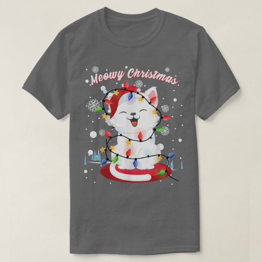 ウィメンズガールズキャットクリスマスライト子猫ポートレートS Tシャツ (デザイン正面)