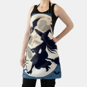 ウィメンズキッチンエプロン、ハロウィンフルムーンウィッチ エプロン (インサイチュ)