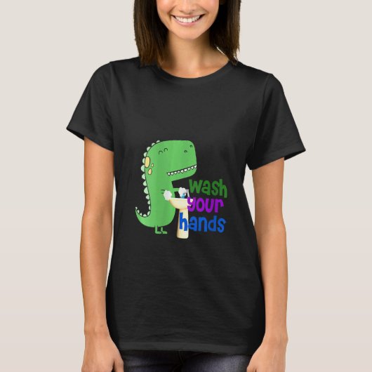 ウィメンズキュートディノTレックス手洗い Tシャツ (正面)