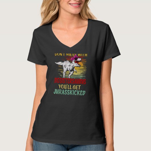 ウィメンズキュート大きなシスタソーラス恐竜のレックス花 Tシャツ (正面)