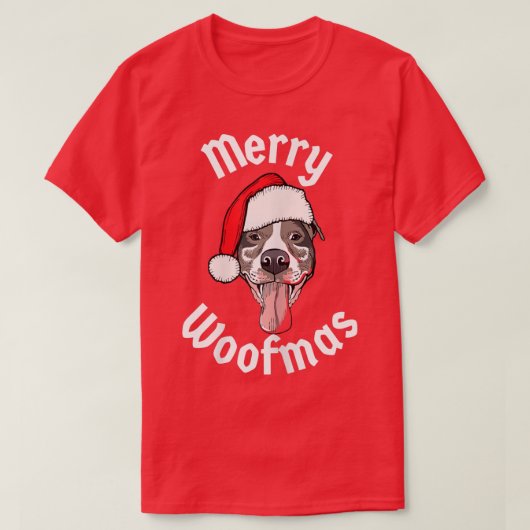 ウィメンズクリスマスメリーウーフマスおもしろいクリスマスドッグ Tシャツ (デザイン正面)
