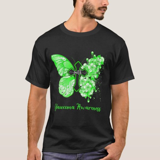 ウィメンズグリーンバタフライフェイスグラウコマ認識度 Tシャツ (正面)