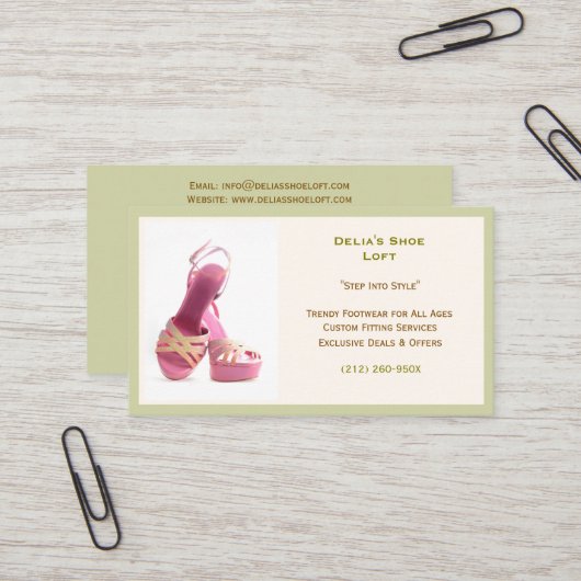 ウィメンズグリーンファッションシューズピンクハイヒール 名刺 (正面/裏面インサイチュ)