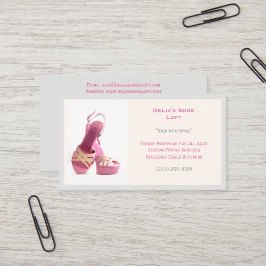 ウィメンズグレーファッションシューズピンクハイヒール 名刺 (正面/裏面インサイチュ)