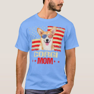 ウィメンズコルギマママアメリカ国旗の犬の恋人マザーズDay164 Tシャツ