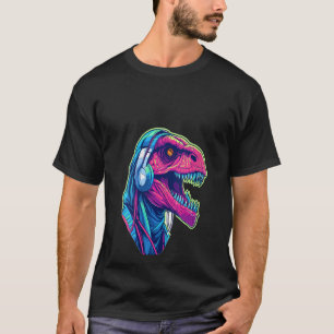 ウィメンズサイバーパンク恐竜Dj音楽愛好家EDM Rave Tシャツ