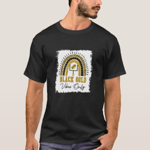 ウィメンズサッカーブラック金ゴールドビーベオンレインボーレオパール Tシャツ