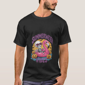ウィメンズサマーウィーンビーブスケルトフラミンゴ不気味H Tシャツ