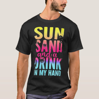 ウィメンズサンサンドと私の手で飲み物ビーチクルーズ Tシャツ