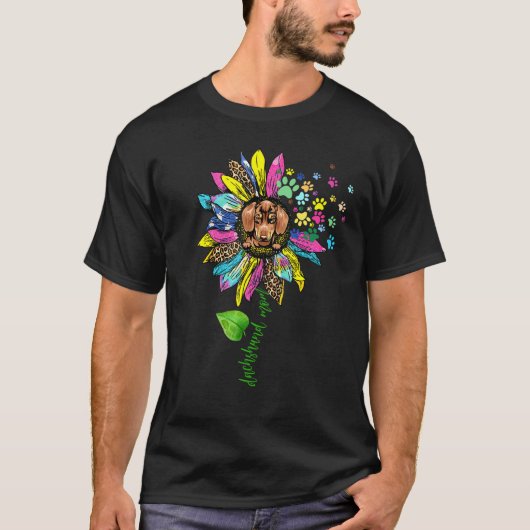 ウィメンズサンフラワーダッチシュント母の犬 Tシャツ (正面)