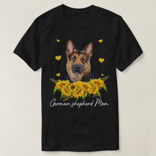 ウィメンズサンフラワードイツ羊飼いママ犬恋人 Tシャツ (デザイン正面)