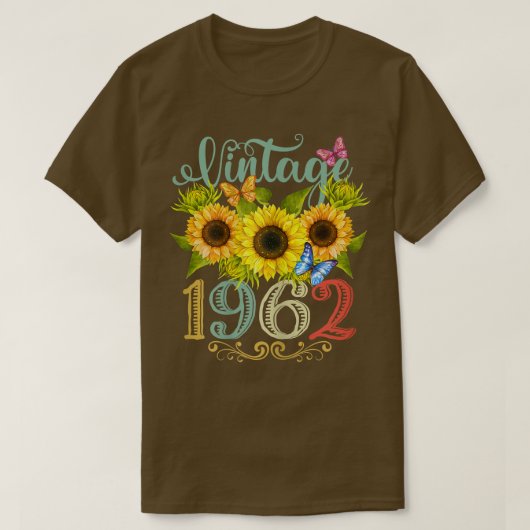 ウィメンズサンフラワーフローラバタフライヴィンテージ1962おもしろい Tシャツ (デザイン正面)