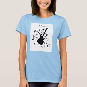 ウィメンズサークルトップホワイトギターと音楽ノート Tシャツ