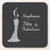 ウィメンズシルバーカクテルモダンドレス誕生日 スクエアペーパーコースター (正面)