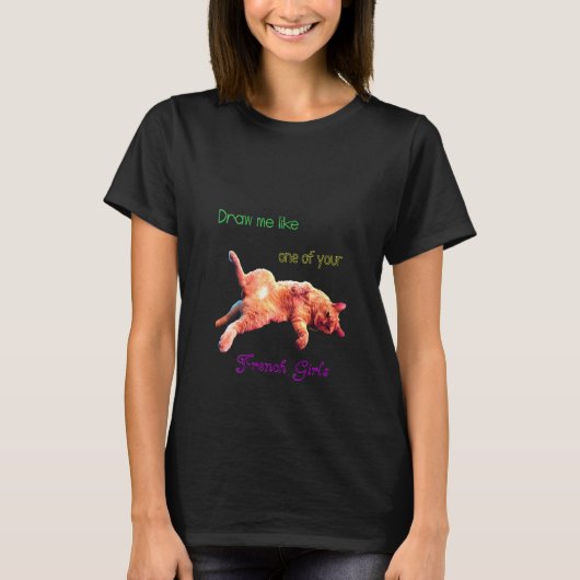 ウィメンズジグザキュート猫の横の横の猫おもしろいS Tシャツ (正面)