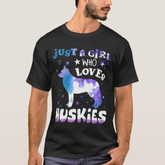 ウィメンズジャストガール愛するフスキーズおもしろい犬値 Tシャツ