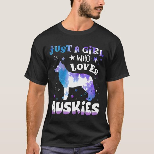ウィメンズジャストガール愛するフスキーズおもしろい犬値 Tシャツ (正面)