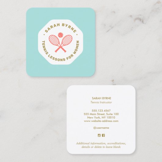 ウィメンズスクエアビジネスカード用テニスコーチ スクエア名刺 (正面/裏面)