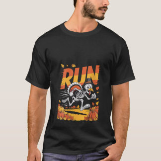 ウィメンズスケルトンおもしろいトルコ感謝祭走の秋 Tシャツ