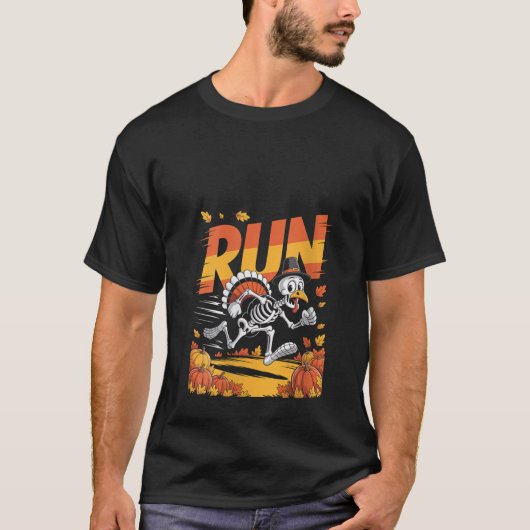 ウィメンズスケルトンおもしろいトルコ感謝祭走の秋 Tシャツ (正面)
