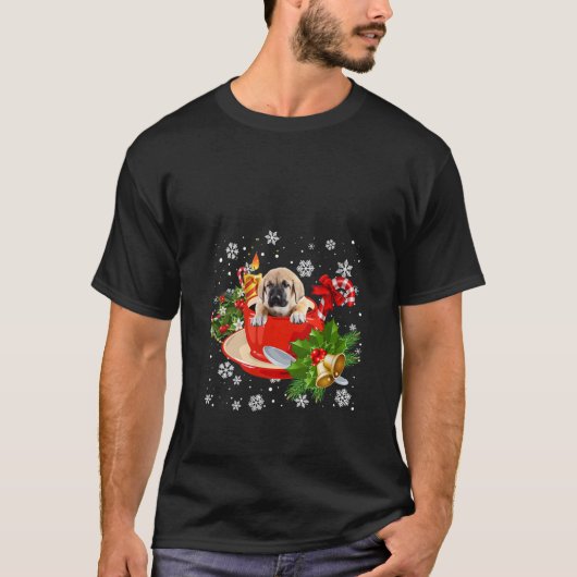 ウィメンズスペインのマスティフとコーヒークリスマス雪L Tシャツ (正面)