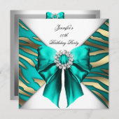 ウィメンズゼブラティール（緑がかった色）シルバーバースデーパーティー 招待状 (正面/裏面)