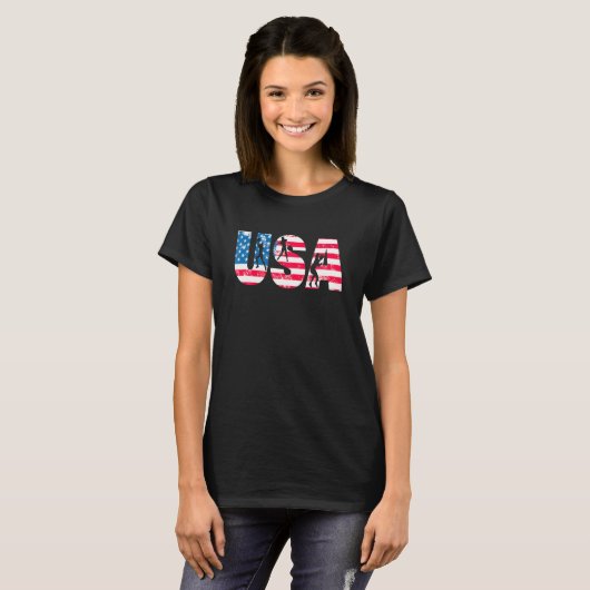 ウィメンズソフトボール選手チームファンアメリカン国旗USA Tシャツ (正面フル)