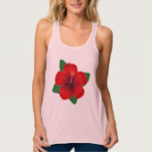 ウィメンズタンクトップレッドのハイビスカス タンクトップ (正面)
