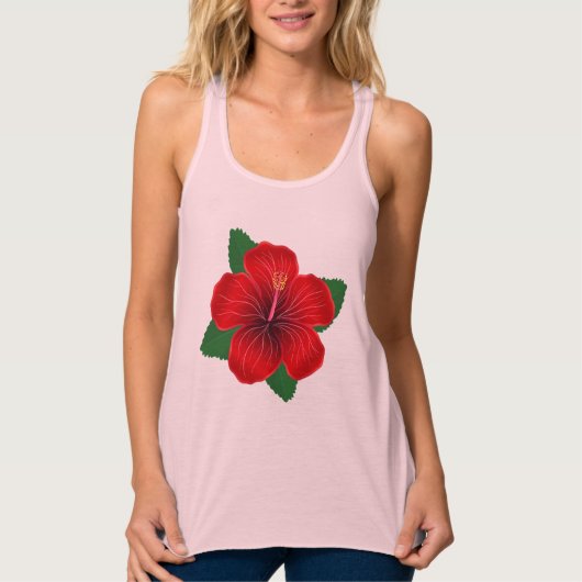 ウィメンズタンクトップレッドのハイビスカス タンクトップ (正面)