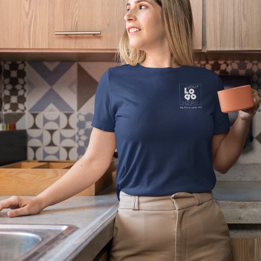 ウィメンズダークネイビーブルーホワイトビジネスロゴTシャツ Tシャツ