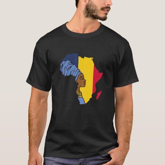 ウィメンズチャド国旗アフリカ地図と民族遺産 Tシャツ (正面)