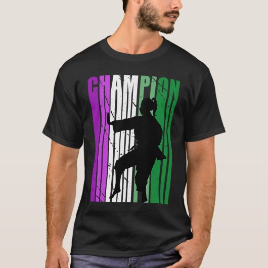 ウィメンズチャンピオンカラテ誕生日武術パープルグレ Tシャツ (正面)