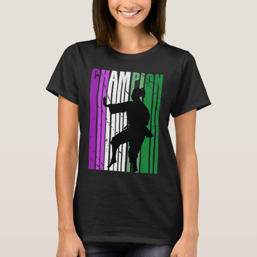 ウィメンズチャンピオンカラテ誕生日武術パープルグレ Tシャツ (正面)