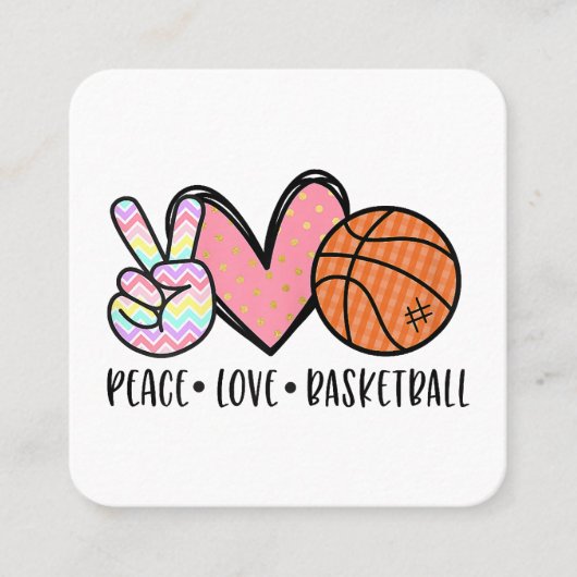 ウィメンズティーントゥイーンのためのピースラブバスケットボールハート スクエア名刺 (正面)